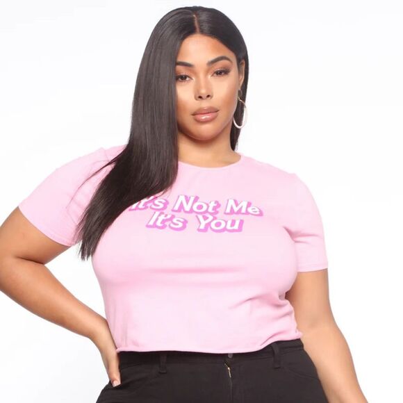 Fashion Nova It’s Not Me It’s You Graphic Short Sleeve Crop T-Shirt - Pink - 3x - Picture 2 of 8